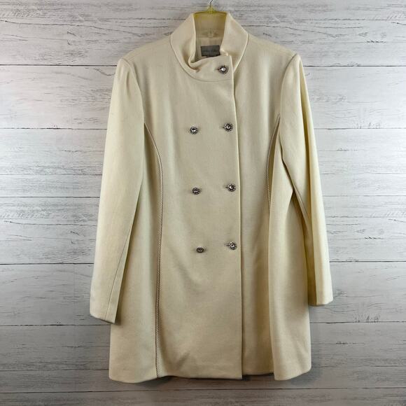 Erika Kline Vintage Wool Blend Cream Button Closure Long Line Coat Size L - Picture 1 of 7